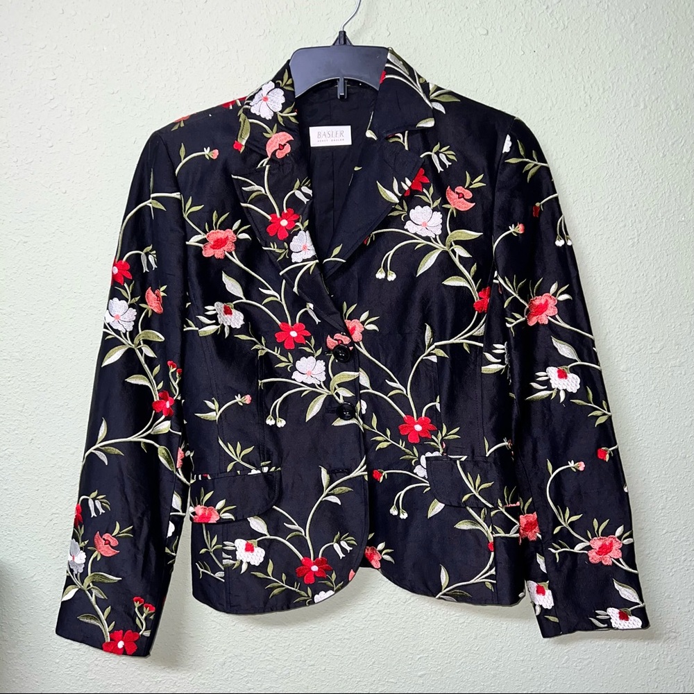 Horst Basler Silk black embroidered floral women’s blazer